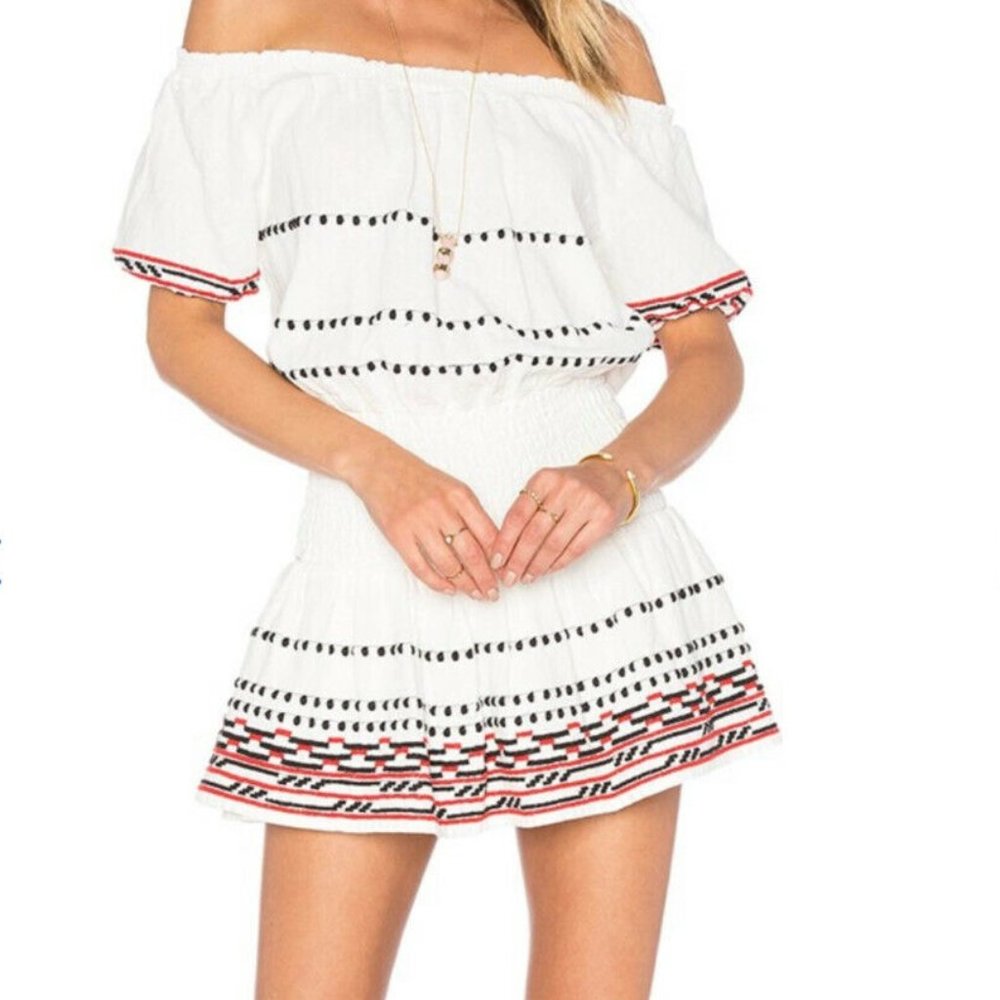 PIPER Butuan Smocked Off the Shoulder Mini Dress Size L Revolve $189